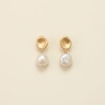 Luna Freshwater Pearl Earrings in Gold Tone - Front View