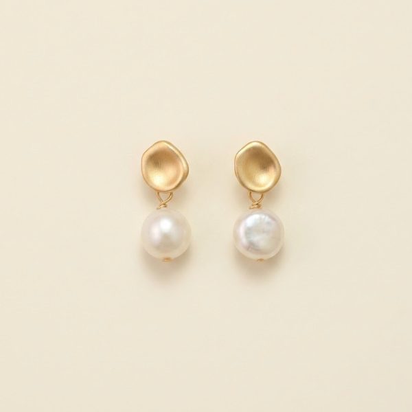 Luna Freshwater Pearl Earrings in Gold Tone - Front View