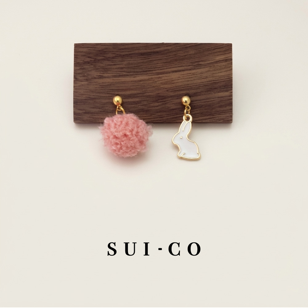 Bunny Charm Earrings: Asymmetrical Fluffy Ball Design
