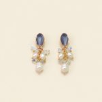 Aurora baroque pearl moonstone drop earrings with ash blue detail