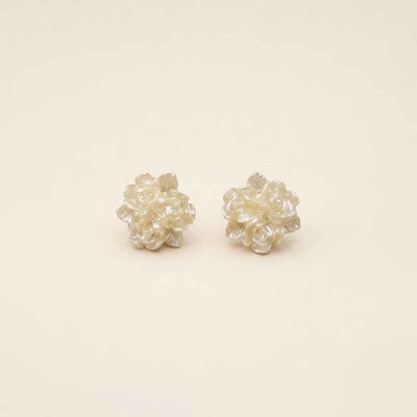 Roselle cream white rose stud earrings on S925 sterling silver post