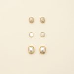 Liora 3 pair stud earring gift set with imitation pearl zircon resin studs sui-co