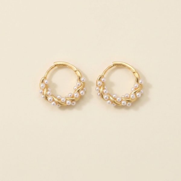 Celeste Pearl Hoops in Gold Tone - Front View