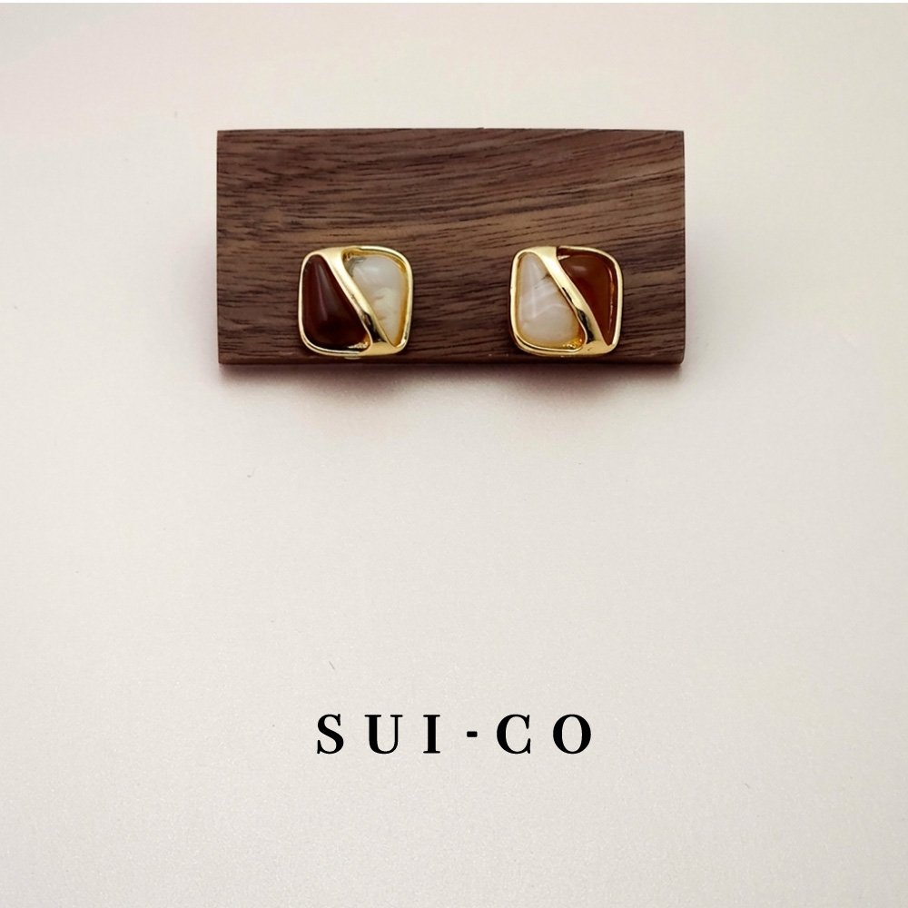 Amber Block Duo Earrings with S925 Silver Posts