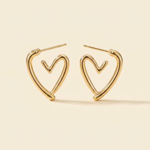 Dainty heart shape post earrings 22mm in gold and silver tone sui-co