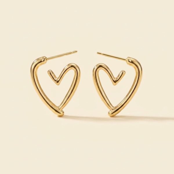 Dainty heart shape post earrings 22mm in gold and silver tone sui-co