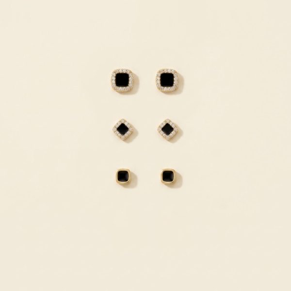 Selene black square stud earring set with zircon accents sui-co