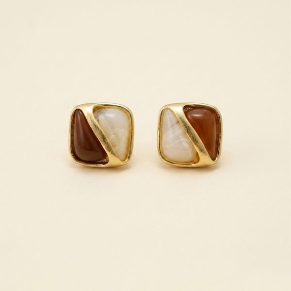 Amber block duo earrings in warm resin finish sui-co