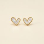 Eliza heart stud earrings with mother of pearl effect inlay in gold tone sui-co