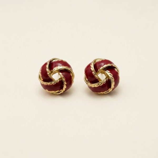 Maia enamel twist studs in gold tone with red and white enamel sui-co