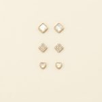 Aveline 3 pair stud set with heart zircon and square resin studs sui-co