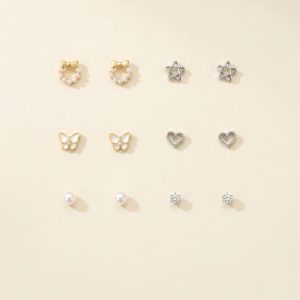 Aurelia 6 days imitation pearl and zircon earring set by sui-co