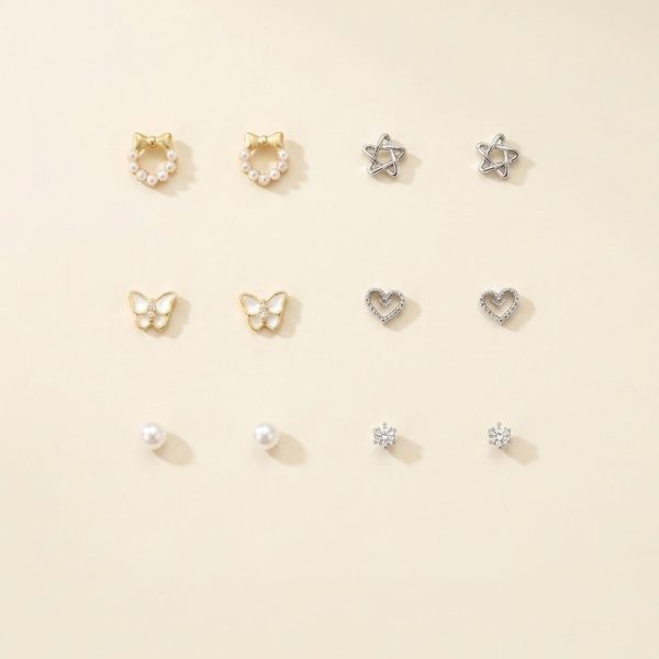 Aurelia 6 days imitation pearl and zircon earring set by sui-co