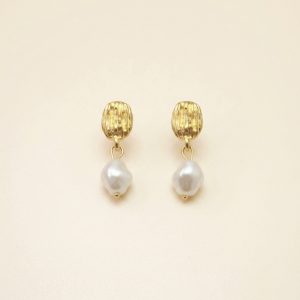 Nerise imitation pearl clip on earrings in gold tone sui-co
