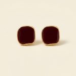 Marvella french vintage enamel square stud earrings in wine red and black sui-co