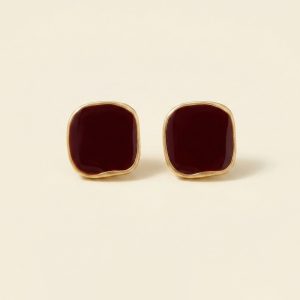 Marvella french vintage enamel square stud earrings in wine red and black sui-co