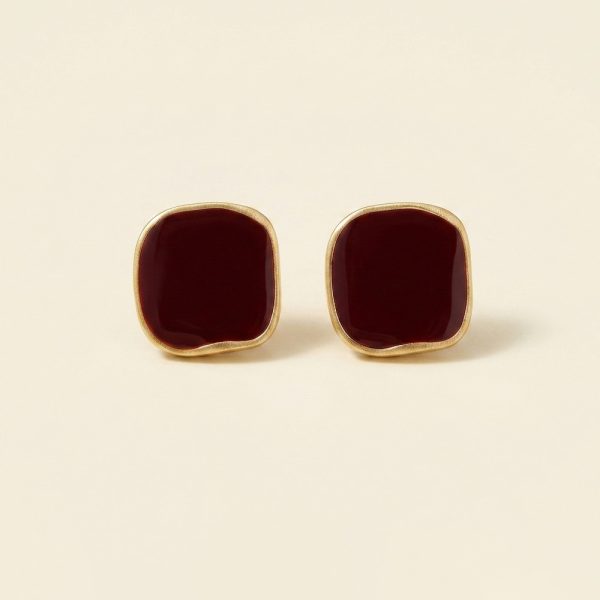 Marvella french vintage enamel square stud earrings in wine red and black sui-co