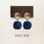 Nola Azure Ink: Dark Blue Swirl Molded Resin Geometric Earrings