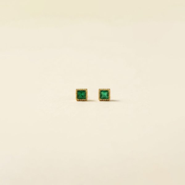 Emerald mini square zircon S925 geometric stud earrings in gold tone sui-co