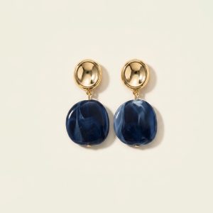 Nola azure ink resin drop earrings in gold and dark blue swirl sui-co