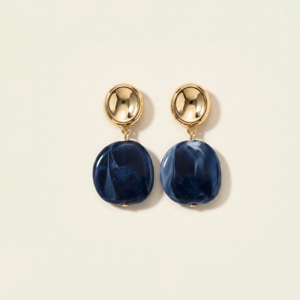 Nola azure ink resin drop earrings in gold and dark blue swirl sui-co