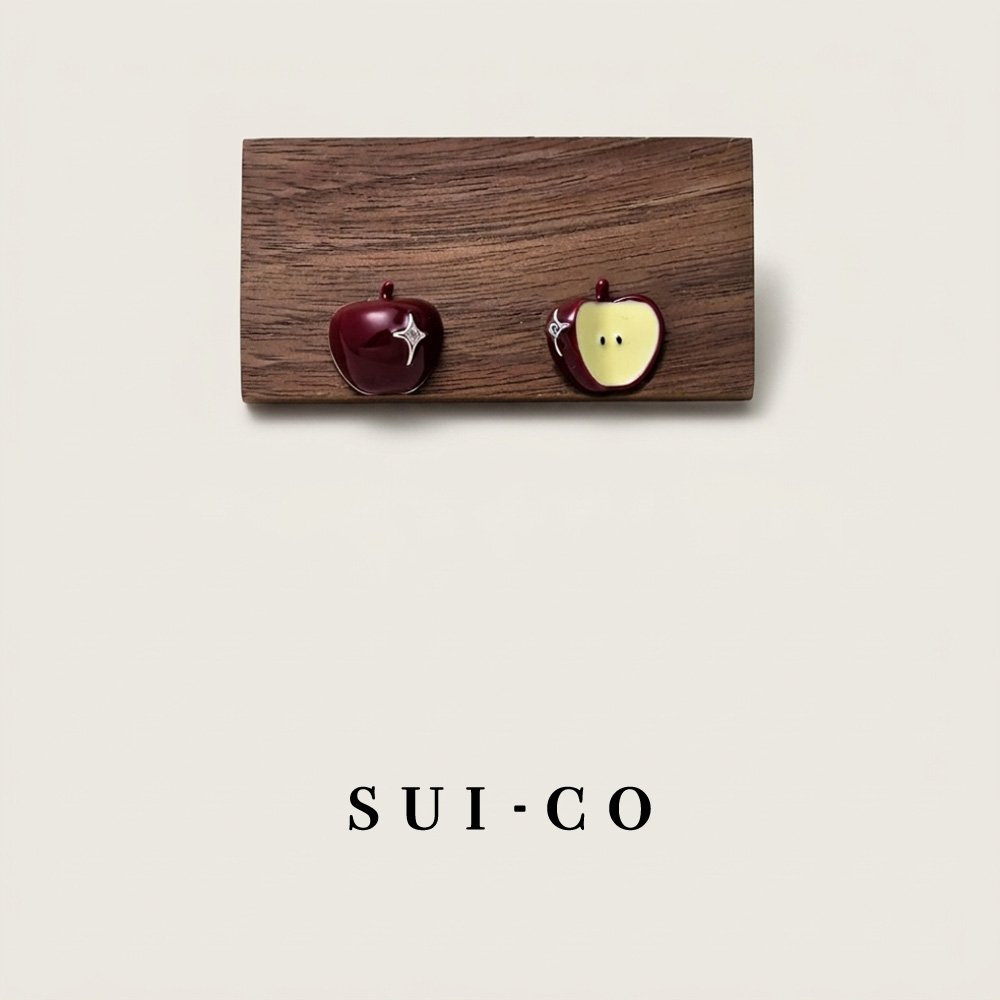 Ayla Asymmetric Red Enamel Apple S925 Silver Studs