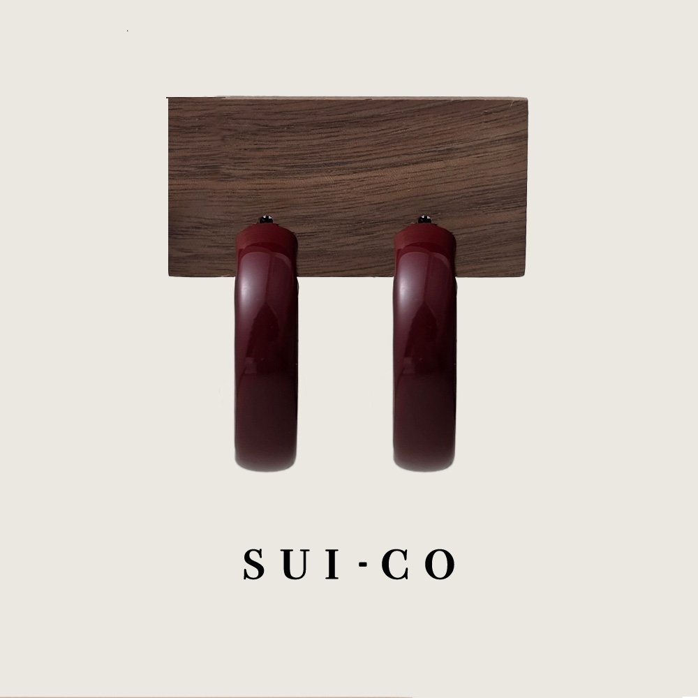 Ria Ruby Red Retro Large Hoop S925 Silver Earrings