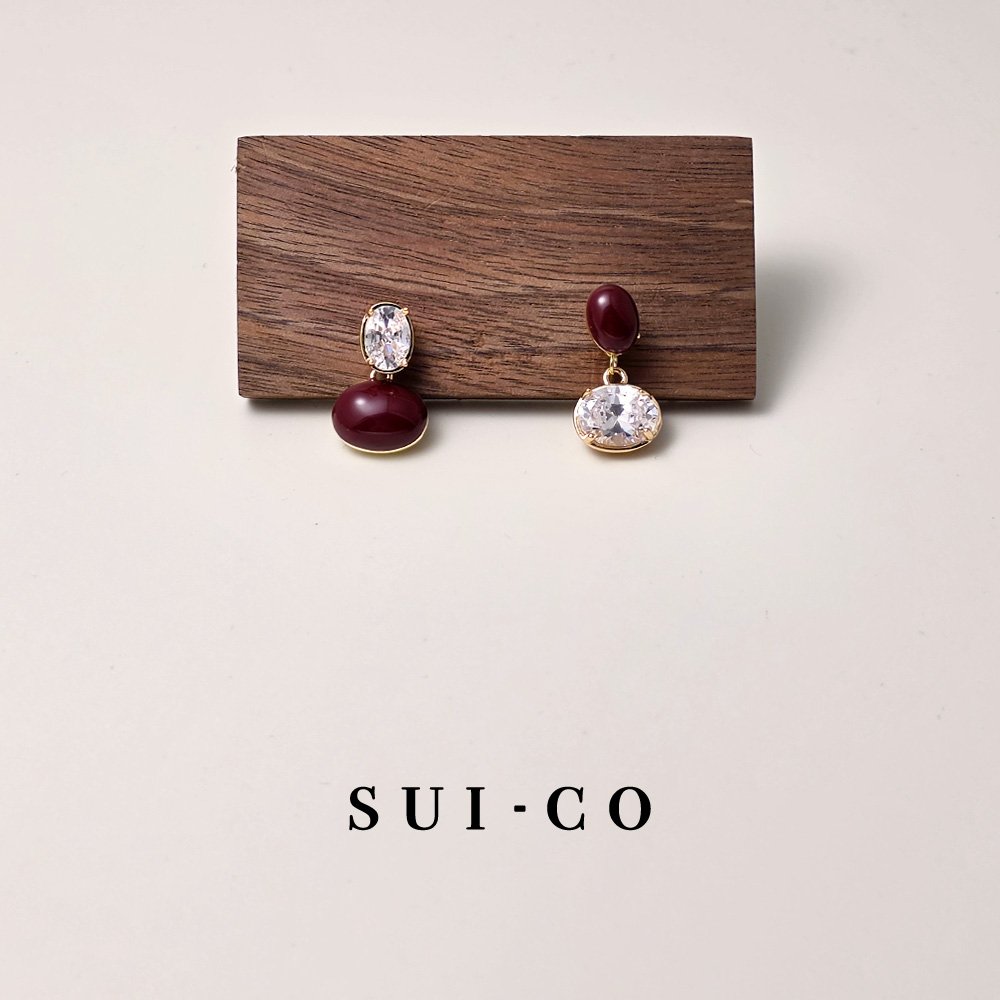 Rumi Multi-Way Wine Red Enamel & Geometric Zircon Earrings