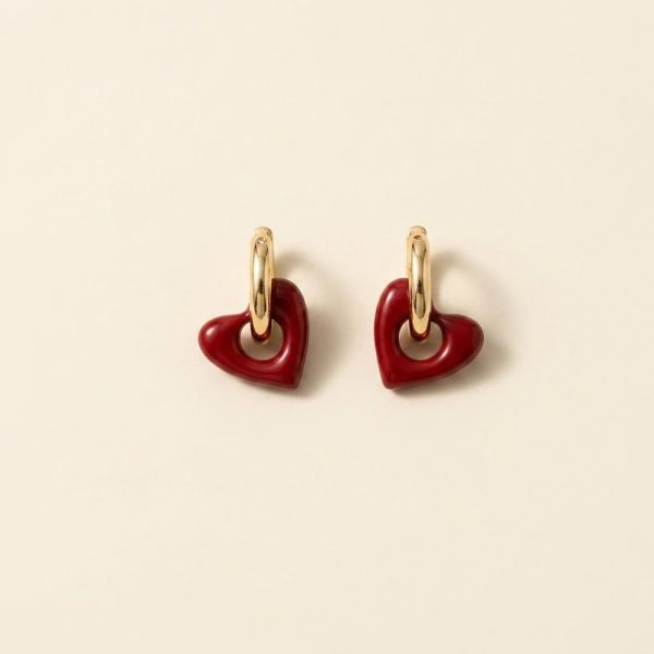 Cara 2-in-1 gold hoop with flamingo red heart earrings sui-co