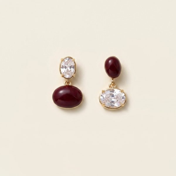Rumi wine red geometric convertible drop earrings gold tone sui-co