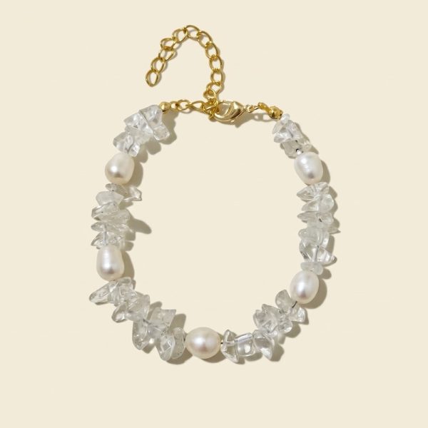 Lumene clear quartz crystal and freshwater pearl bracelet earring set sui-co