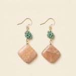 Sui Artisan Vespera square peach moonstone earrings jade green Japanese seed bead ball sui-co.my