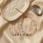 Handcrafted freshwater pearl and clear quartz chip bracelet with extender chain sui-co.my