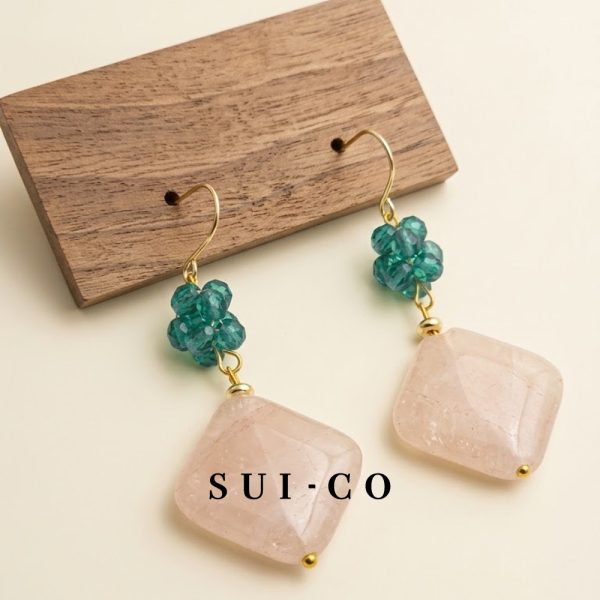 Handcrafted natural peach moonstone gemstone texture gold plated hook earrings sui-co