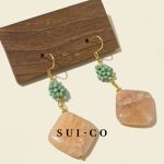Handcrafted natural peach moonstone gemstone texture gold plated hook earrings sui-co