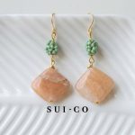 Handcrafted natural peach moonstone gemstone texture gold plated hook earrings sui-co