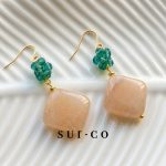 Handcrafted natural peach moonstone gemstone texture gold plated hook earrings sui-co