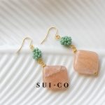 Handcrafted natural peach moonstone gemstone texture gold plated hook earrings sui-co