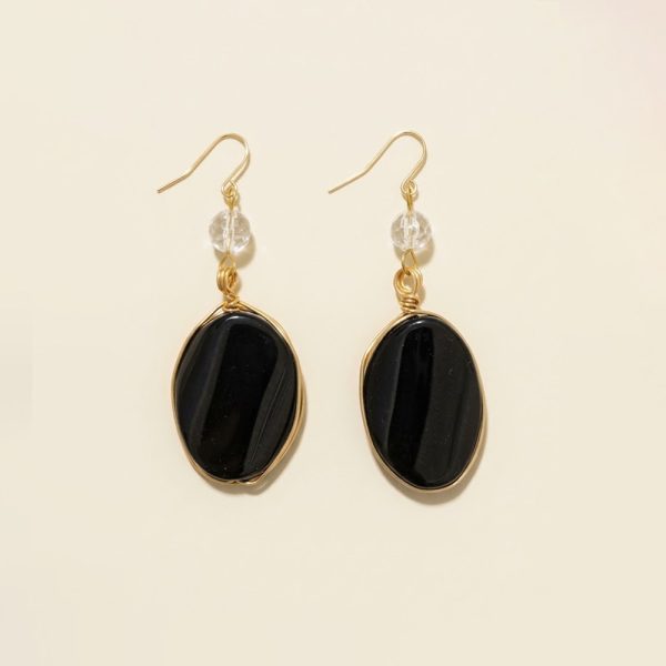 Sui-Artisan Noir wire wrapped black onyx oval drop earrings sui-co