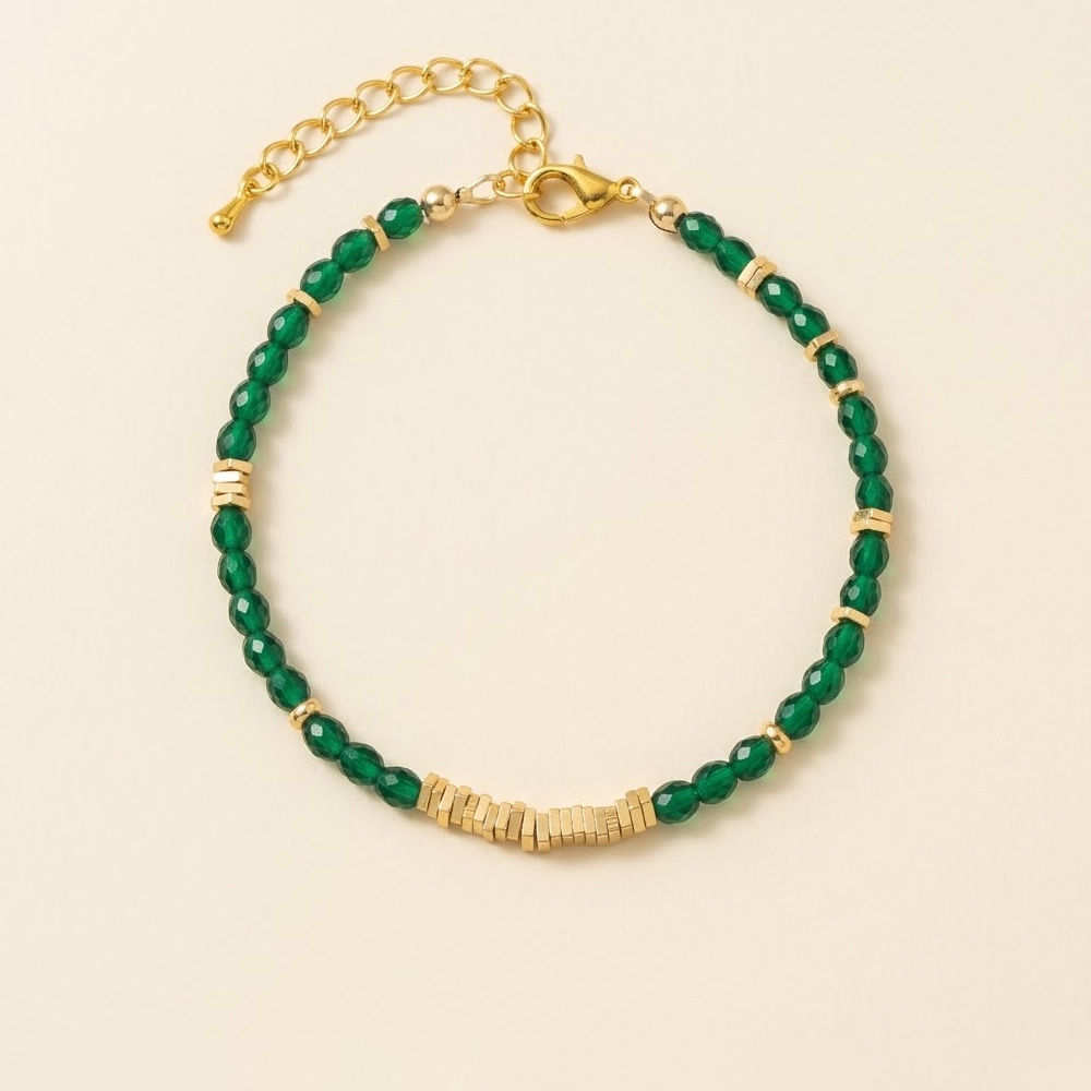 Sui-Artisan Esme emerald green czech glass and gold disc bracelet sui-co